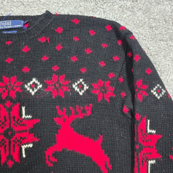 Vintage Polo Ralph Lauren Sweater Mens XL Reindeer Snowflake Hand Knit Wool READ - Picture 3 of 13